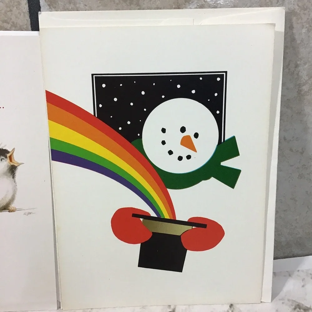 Vintage Holiday Christmas Cards Assorted Lot Of 5 Snowmen Sled Holly Berries
